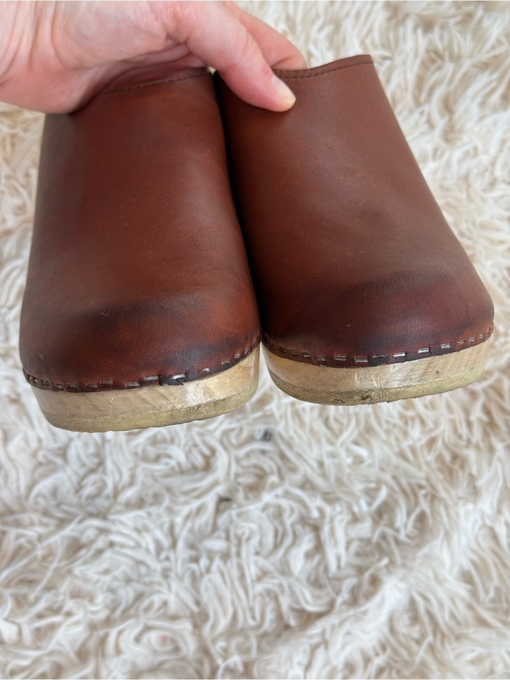 No. 6 New School Wedge Clogs Bourbon Brown Leather Wood Platform Size 38 - Picture 2 of 7